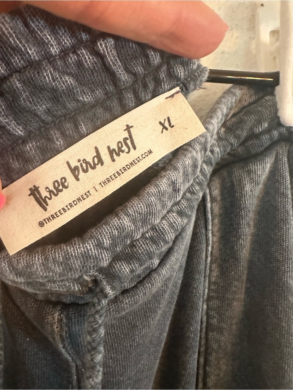 Three Bird Nest Mineral Wash Wide Leg Lounge Pants XL Gray Boho Raw Hem - Picture 6 of 6